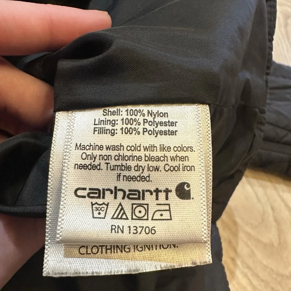 Carhartt Youth Boys Small 7-8 Black Insulated Hooded Puffer Jacket Quilted Nylon